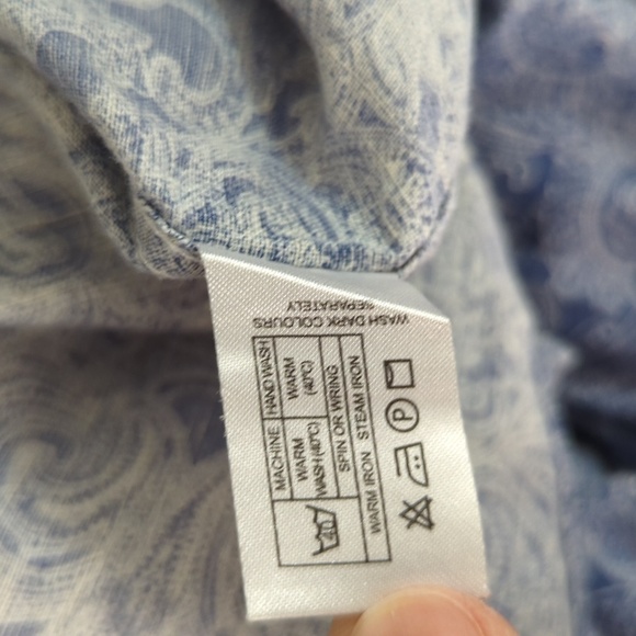 Men's Paisley Button Down Linen Shirt Blue XL bohemian coastal retro preppy - Picture 9 of 11